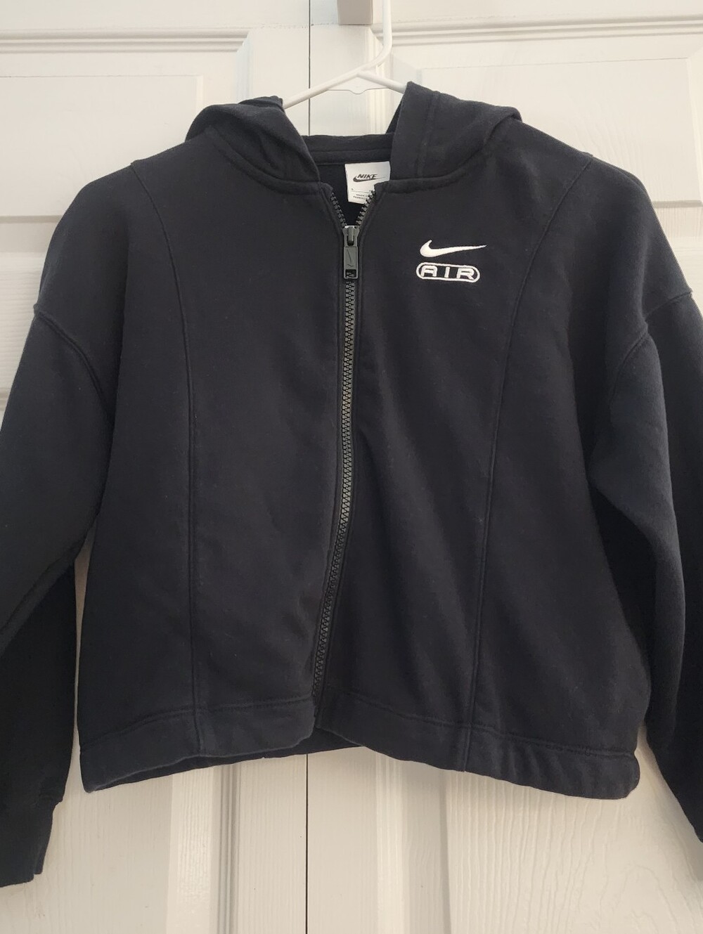Nike‎ Air Black Cropped Hoodie with Large White Swoosh and AIR Graphic, Womens S - Picture 6 of 9
